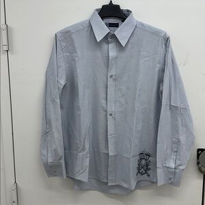 Level Ten Men’s Light Blue Striped Casual Dress Shirt with Design in Back Sz XL